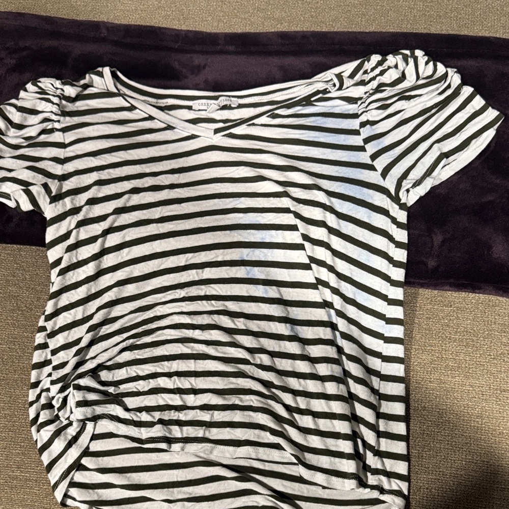 Old Navy Black and White Striped V-Neck Blouse